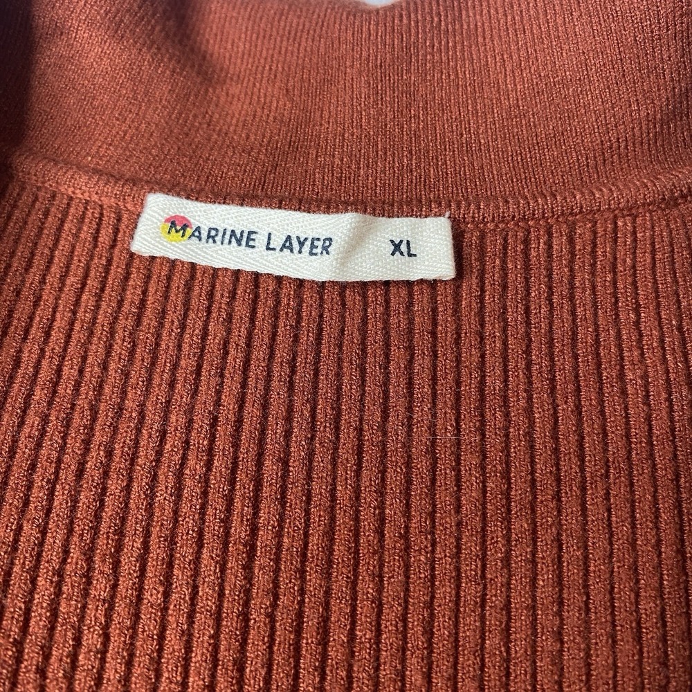 Marine Layer Lexi Ribbed Knit Long Sleeve Polo Midi Dress Women's XL Burnt Henna - Picture 14 of 16